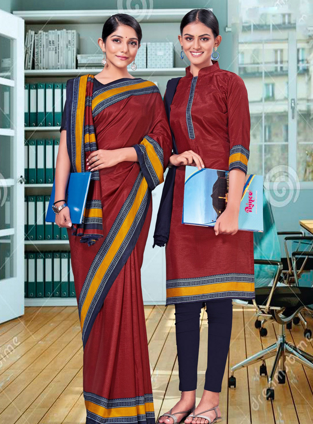 Staff uniform: A group of employees wearing matching outfits, representing their organization.