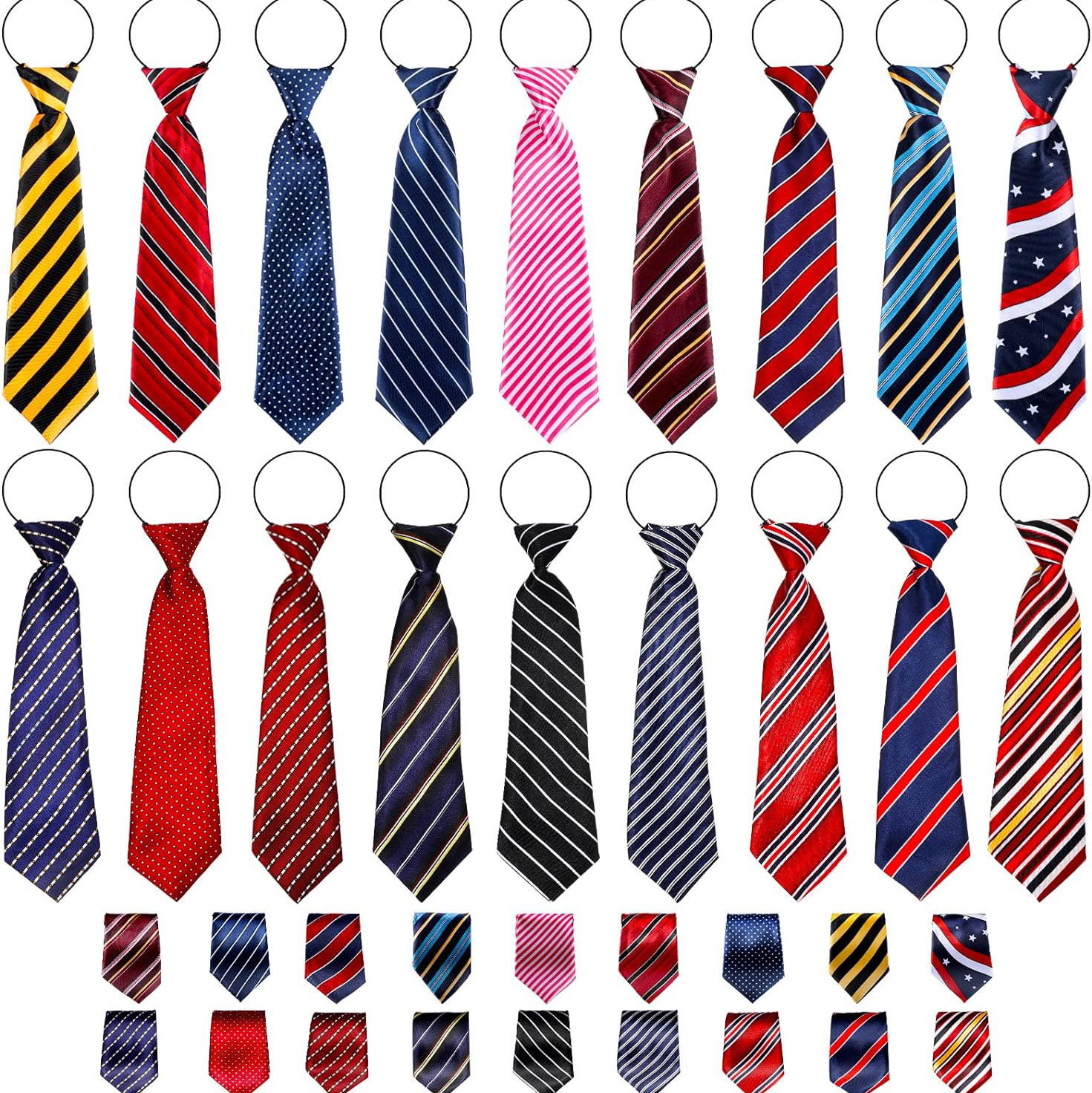 Collection of diverse colored school ties featured in the image.