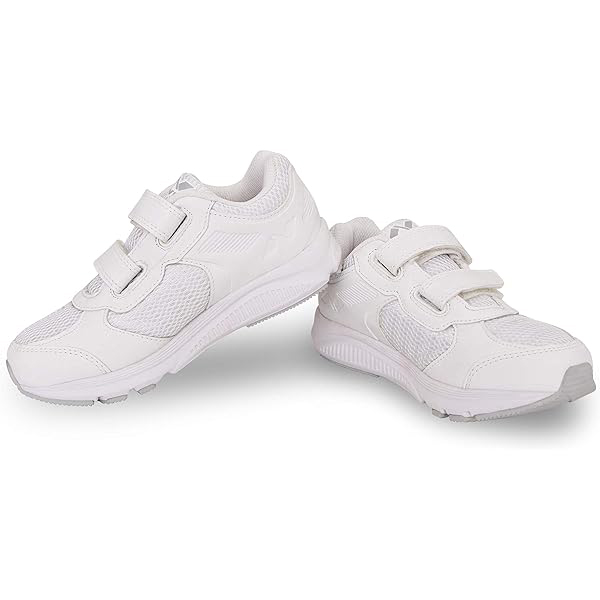 White kids' athletic shoes designed by k square edutainment, perfect for students