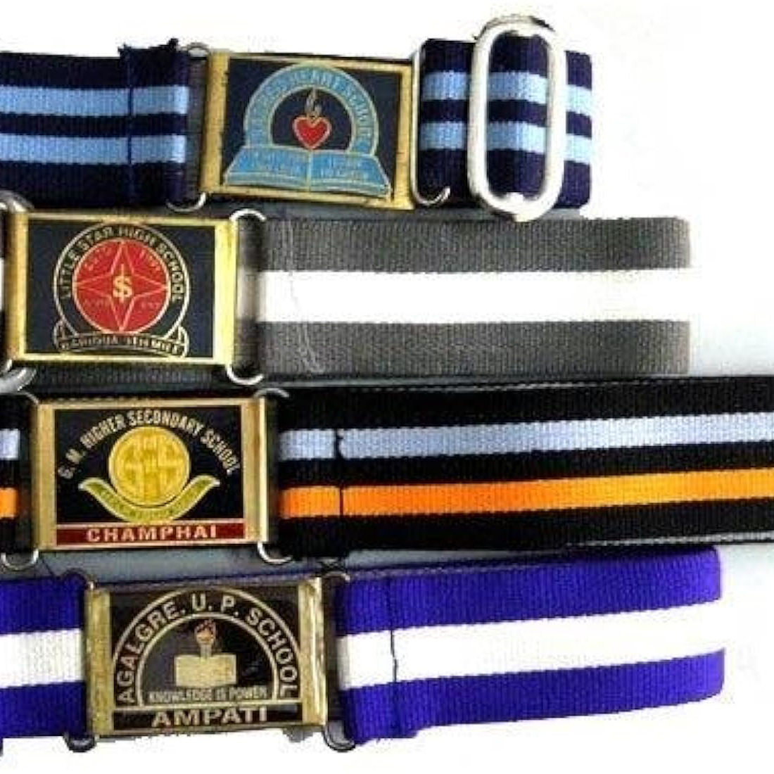 Collection of belts in different colors and patterns from K Square Edutainment.