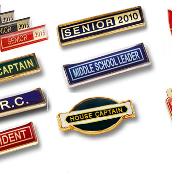 A variety of school badges from K Square Edutainment, showcasing different types of achievements and affiliations.